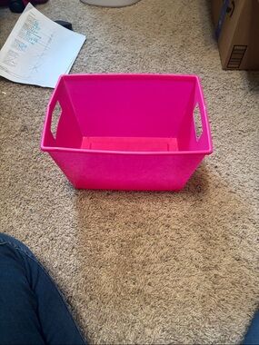 Pink Plastic Storage Bin with Handles - Home Accents